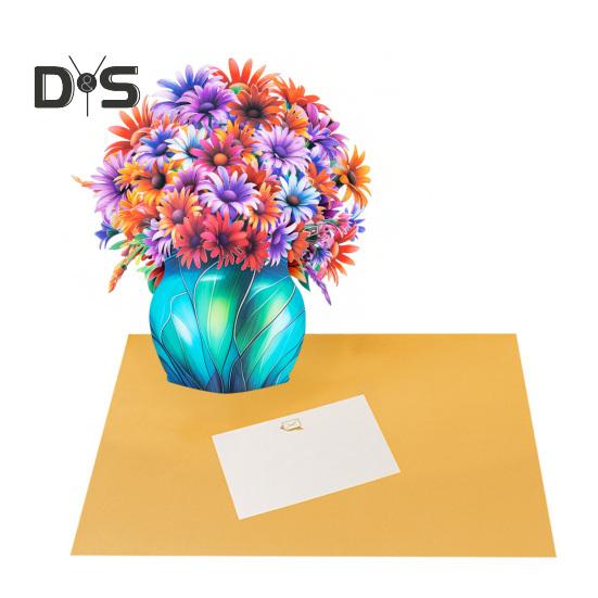 

3D Pop Up открытки 13 бумажный букет цветов поздравительная открытка с конвертом и пустой картой цветущие цветы благодарственная открытка на годовщину Дня матери B
