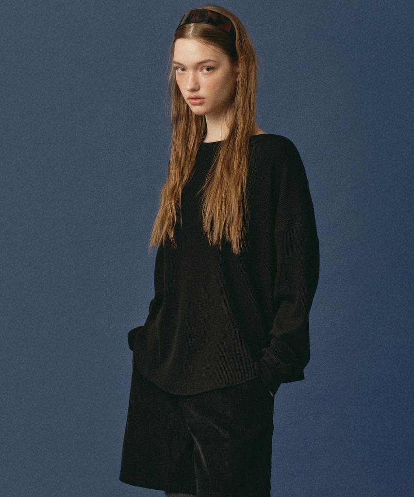LOSSYROW Two-Way Waffle Long Sleeve Black