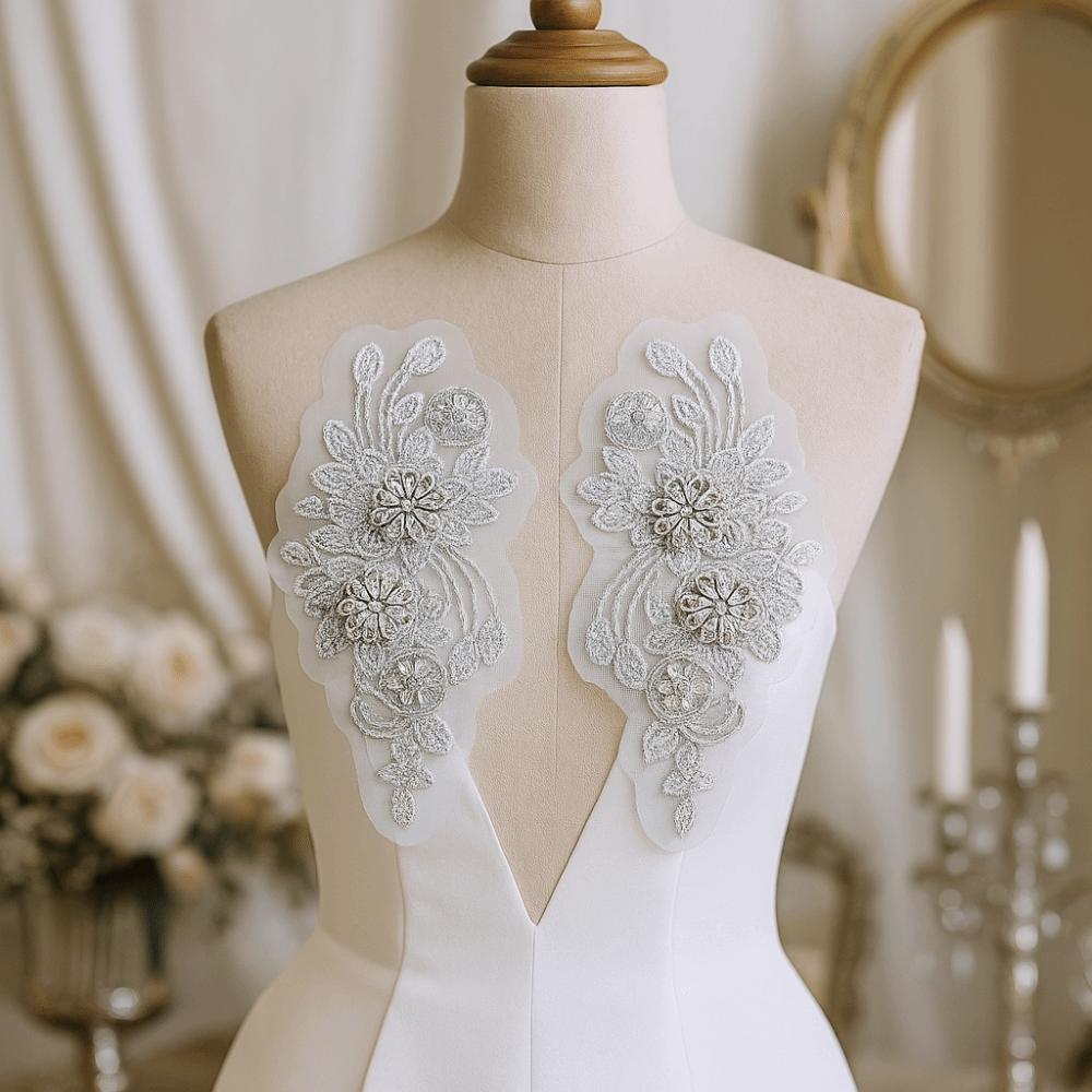 Rhinestones Lace Flower Applique Flower Design Clothing Applique Dress Patches  Evening Dress