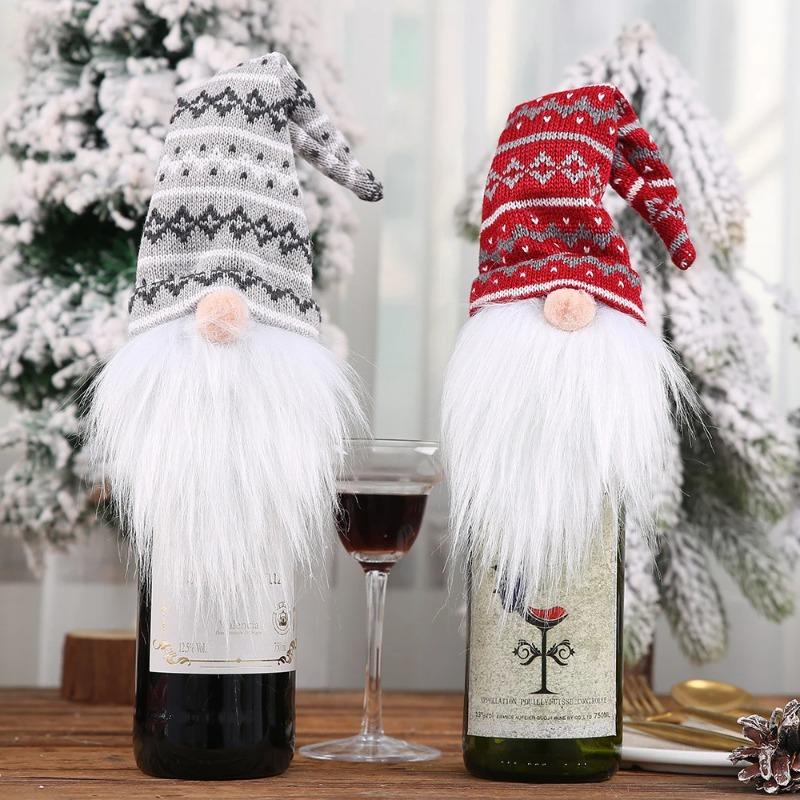 Housse de Bouteille de Vin de Noël Père Noël Poupée Sans Visage Housse de Bouteille de Champagne Décorations Fournitures Fête de Noël Nouvel An