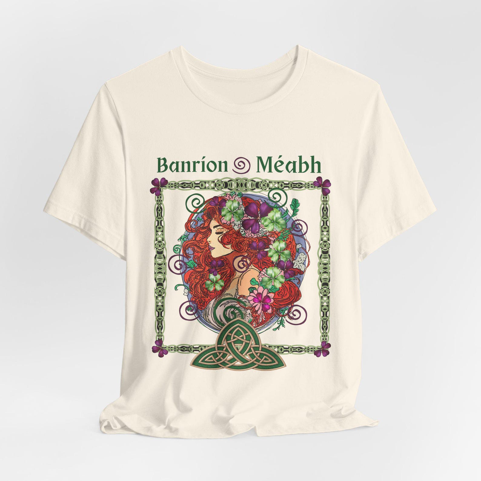 Irish Celtic Redhead Art Tee | Banrion Méabh Floral Knotwork 2XL