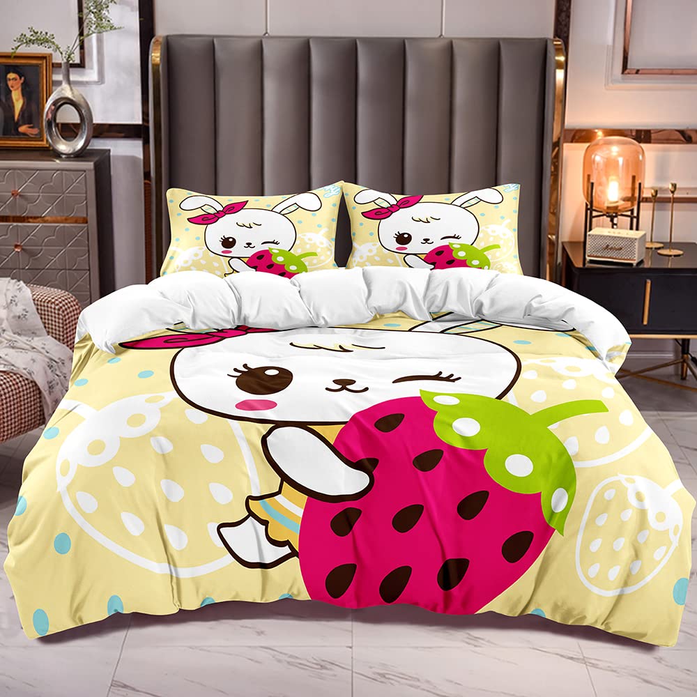 Cute Rabbit Duvet Cover Watercolor Sketch Of Sleeping Single White Easter Bunny Room Decorative Bedding Set For Girls Children