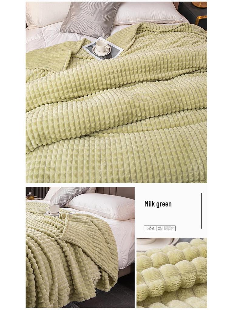 Thickened Plush Blanket - Wide Stripe, Grid Cut, Imitation Rabbit Fur, Small Flannel Blanket, Machine Washable