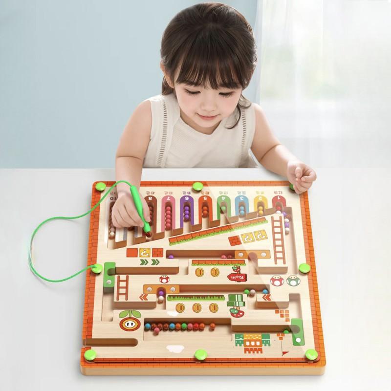 Wooden Magnetic Board Puzzle: Color Matching & Number Counting Maze, Preschool Stem Learning Toy For Fine Motor Development