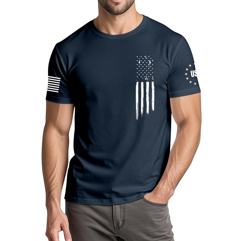 Pánské módní ležérní tričko s krátkým rukávem a kulatým výstřihem s potiskem Dne nezávislosti