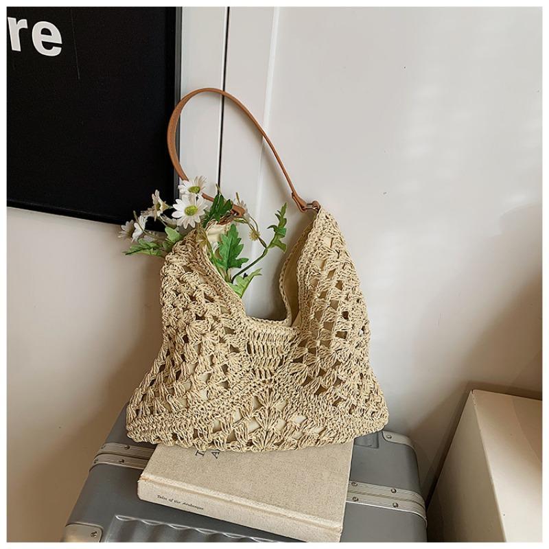 Gewebte Tasche Damen neue trendige Mode Strandurlaub Schultertasche Umhängetasche Eimertasche Strohtasche