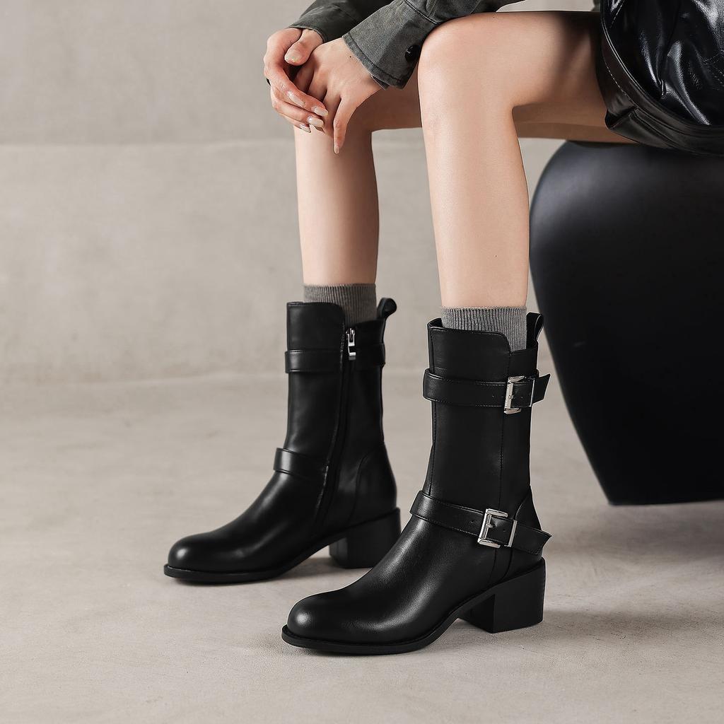 33-43 Plus Boots Coarse Heel Short Boots Women's Autumn and Winter Belt Buckle Martin Boots Women's Boots