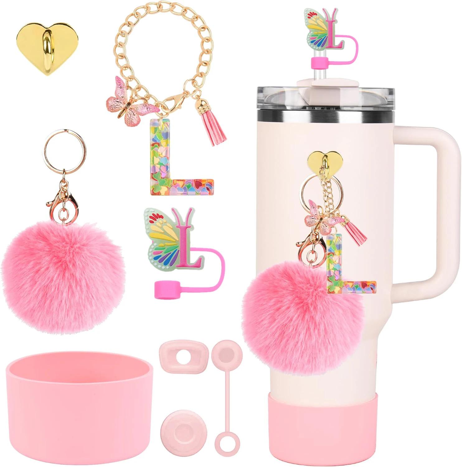 

Набор из 8 аксессуаров для стакана Stanley с инициалами: силиконовая крышка для соломинки и чехол, милые шармы с буквами для тамблера 40 унций 30 унций с ручкой