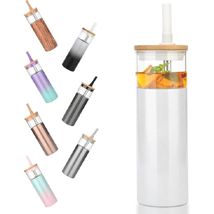 

Tronco 20 oz Vacuum Insulated Glass Tumbler with Lid and Straw - Keeps Drinks Cold for 12 Hrs - Reusable Glass Cup for Iced Coffee, Smoothies & Boba білий