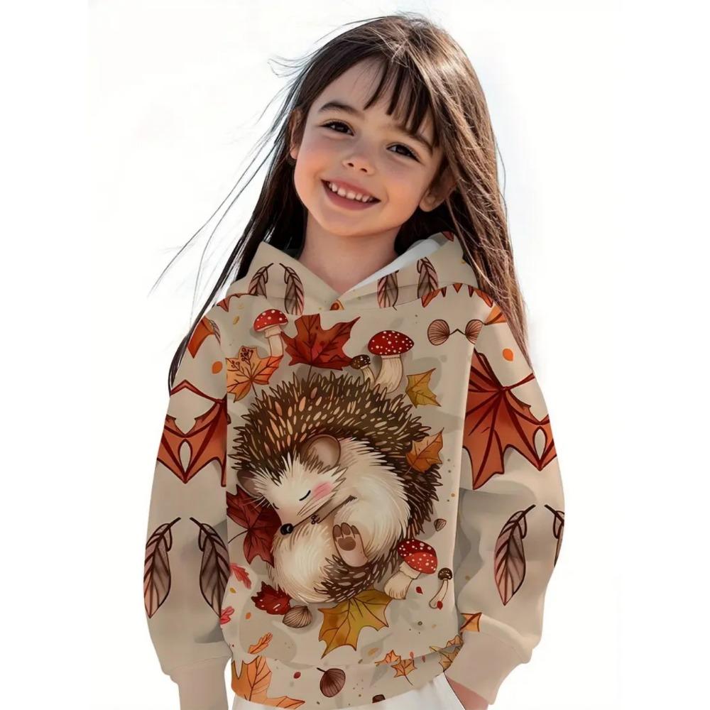 Yellow Girl Clothes Cute Animal Print Autumn Cartoon Hoodies Tops Casual Loose Girl Sweatshirts Trendy Y2k Children's Clothing