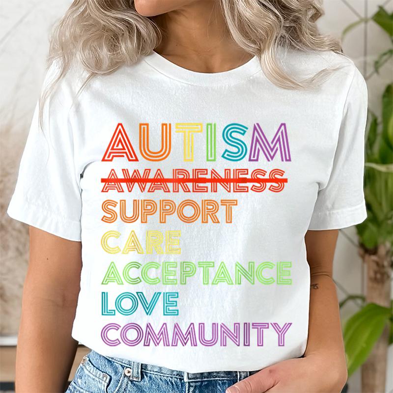 Autism Acceptance and The Neurodiversity Graphic Print Tshirt Short Sleeve ONeck Casual Top for Summer Spring Womens Clothing