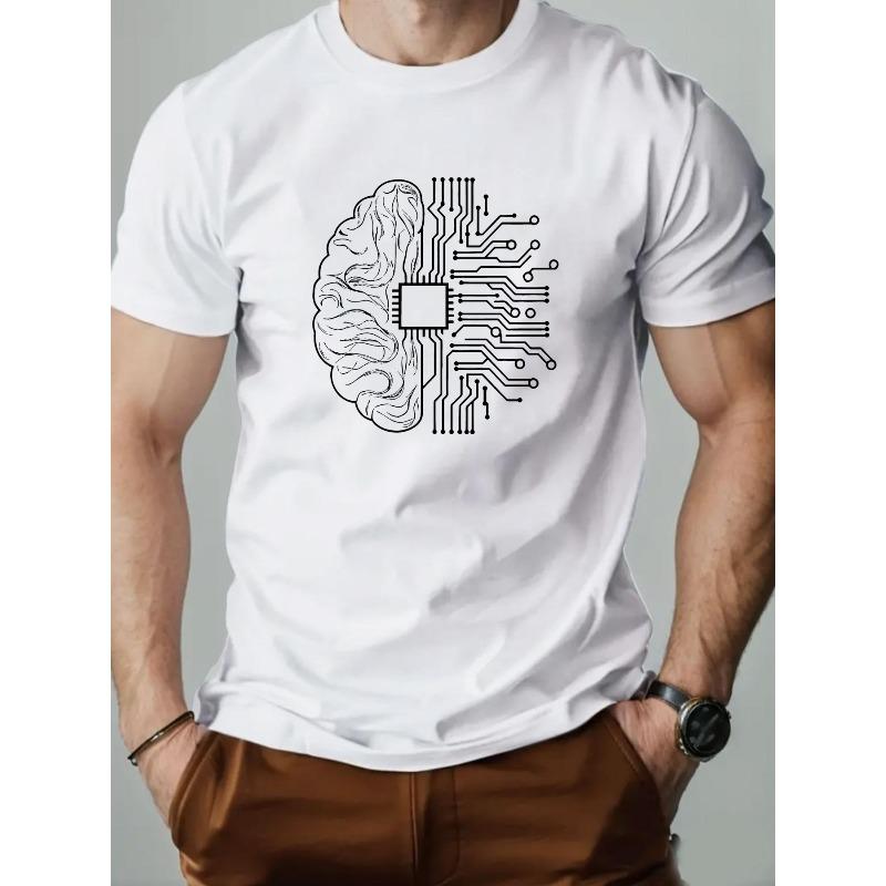 

Европейские размеры Мужская повседневная футболка со сложным графическим изображением человеческого мозга - Круглый вырез, Короткий рукав, Летний стиль, Легкая и дышащая S белый