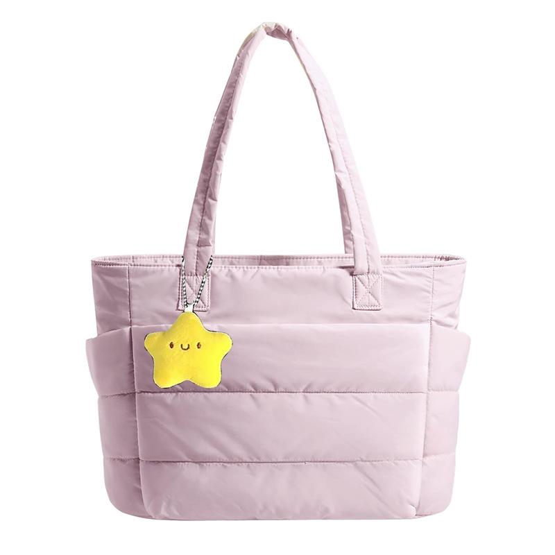 

Winter Puffer Tote Bag Women Large Capacity Waterproof Nylon Shoulder Bag Fashion Quilted Handbag for Work Shopping Travel рожевий