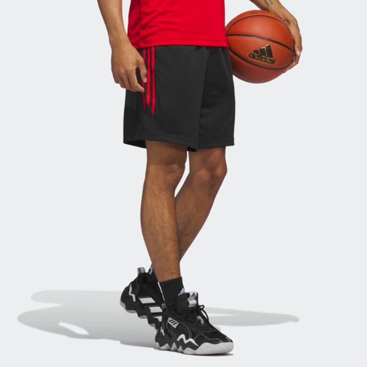 Adidas Logo Print Striped Basketball Shorts Men Bottoms Black IC2452