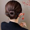 Retro Flower Wooden Hair Stick Red New Year Hanfu Hairpin Tassel Hair Fork Hanfu Accessories