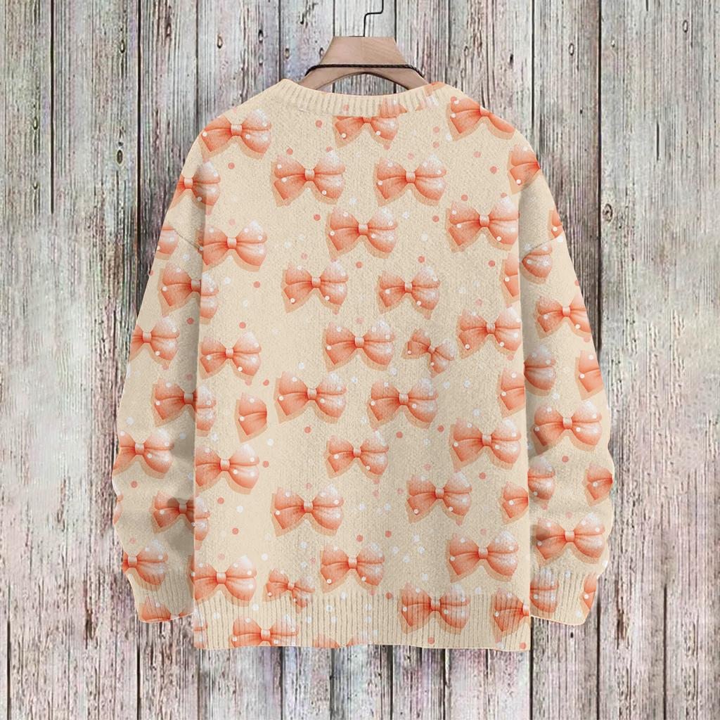 Women's Casual Long Sleeve Bow Woolen Sweatshirt Fall  Vacation Long Sleeve Pullover