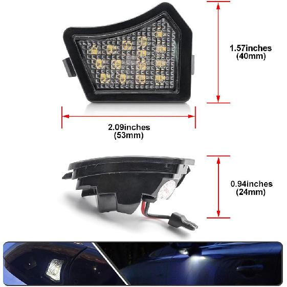 2Pcs White LED Under Side Mirror Puddle Light Lamp for Volvo S60 S 80 V70 Jaguar XF XK XFR XE-Type XJ-Type Xenon White