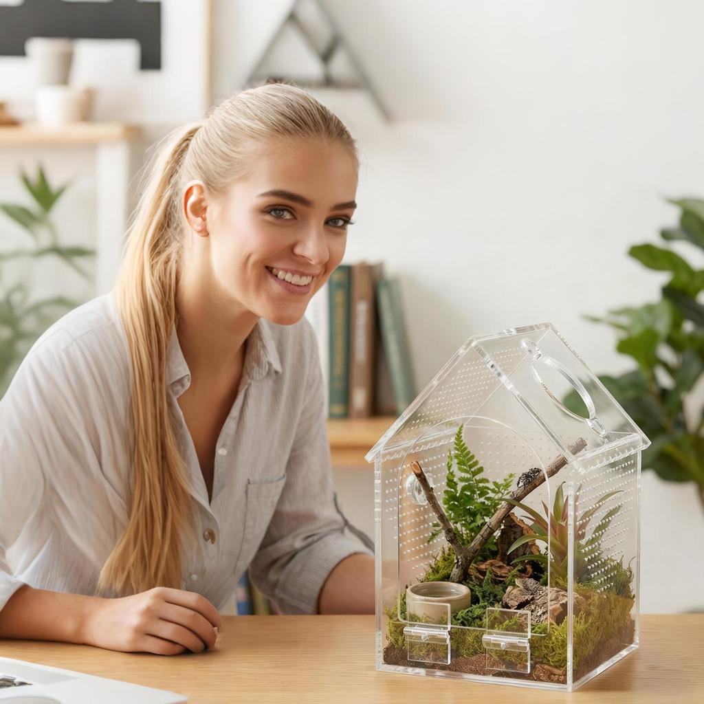 Spider Terrarium Escape-Proof Acrylic Habitat Isolation Tank Jumping Spider Terrarium for Small Pets Reptiles Animals Home