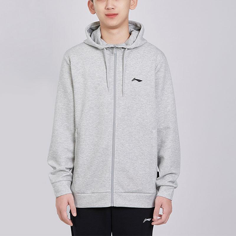 Li-Ning Plain Hooded Running Training Jacket Men Jacket Light-Gray AWDTD73-2