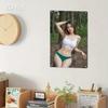 Hisun Tin Sign HD Metal Tin Sign Stunning Asian Beauty In White Crop Top Green Bikini Bottom Forest Vintage Wall Art D Flat Retro Iron Paint