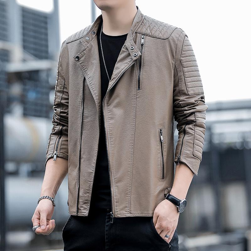 Men's leather jacket spring and autumn new casual coat slim lapel leather jacket men's trendy handsome outer clothes