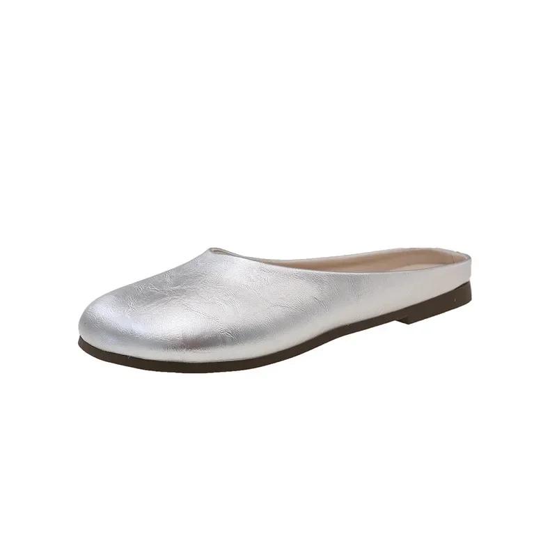 

Женские тапочки большого размера, мягкая подошва, плоская подошва, слипоны, удобные для ношения весь день, серебристого цвета, закрытые сандалии 43 серебряный