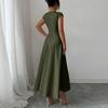 Women's Solid Color Square Neck Slim Fit A-Line Dress Cap Sleeve Midi Length Casual Dress for Daily Wear