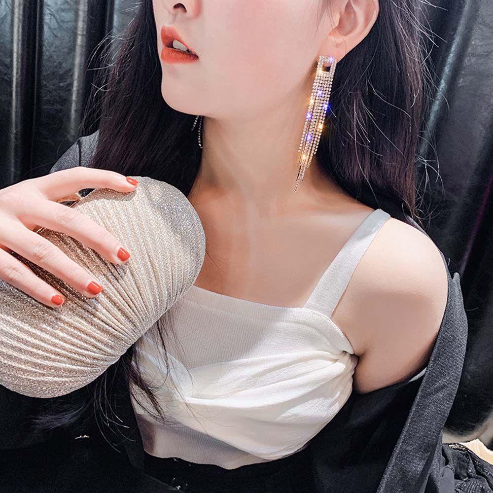 Tassel Square Gift For Women Crystal Accessories Drop Earrings