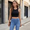 Pantaloni Capri da Donna in Denim Elasticizzato Vita Media Vestibilità Slim Jeans Corti con Classico Design a Cinque Tasche per l'Uso Quotidiano
