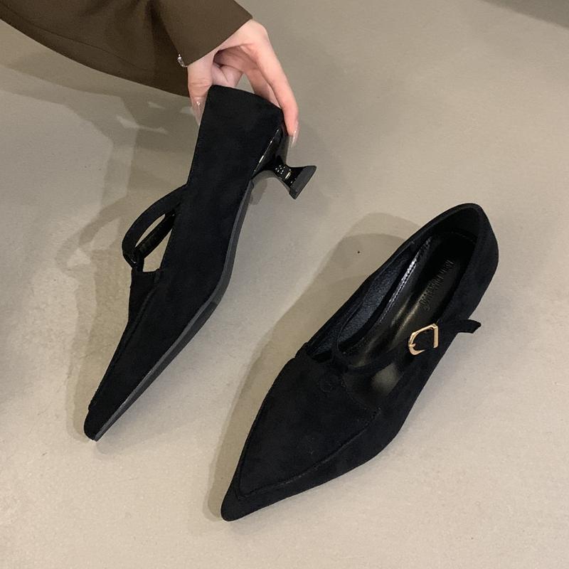 Fashion SUOJIALUN New Brand Women Pumps Shoes Fashion Pointed Toe Ladies Elegant Mary Jane Shoes Thin Med Heel Outdoor Dress Boat Shoes