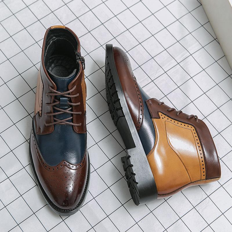 

Men s leather boots foreign trade new Martin boots fashion men s mid-top color matching leather shoes retro men s short boots 44