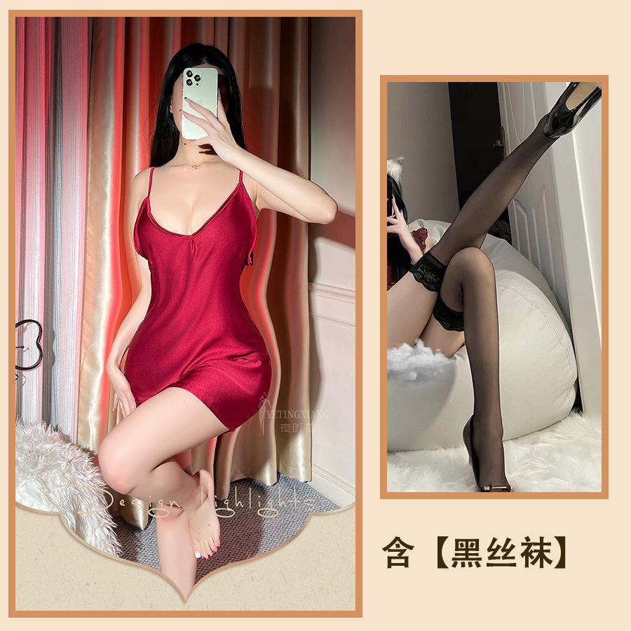Sexy Underwear Sexy Suspenders Ice Silk Late Night Bar Uniform Tight Passion Nightdress Backless Large Size Hip Wrap