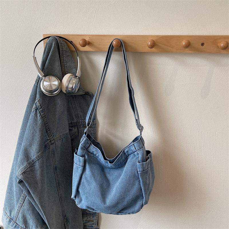 Denim-Umhängetasche mit großer Kapazität Damen Retro Pendler Umhängetasche