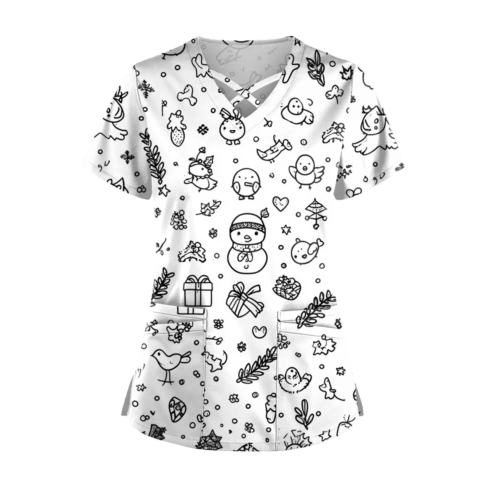 

Жіночий топ з коротким рукавом, V-подібним вирізом, принтом, кишенею, швидковисихаючий XXL хакі