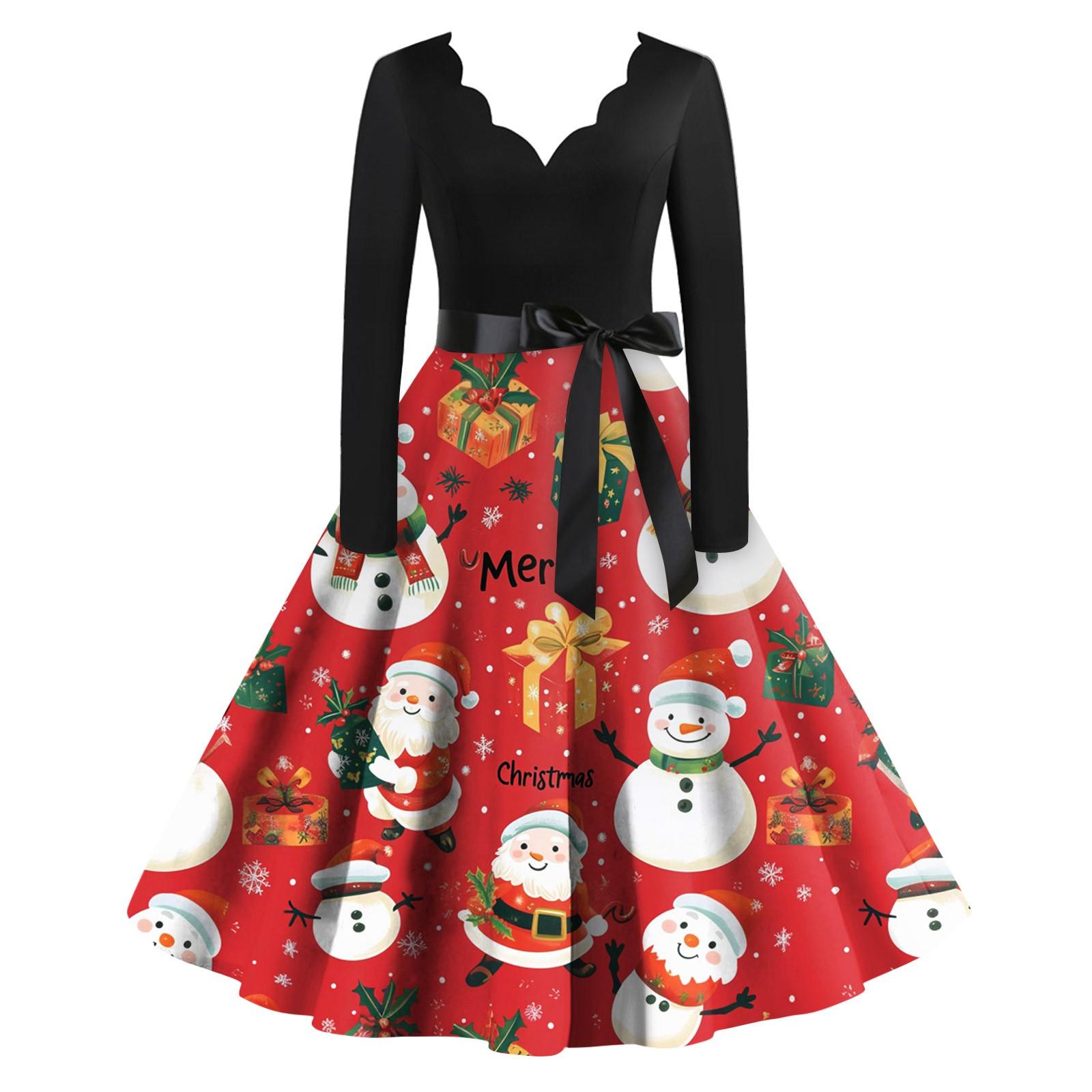 

Женское повседневное модное рождественское платье с V-образным вырезом в винтажном стиле XXXXL красный