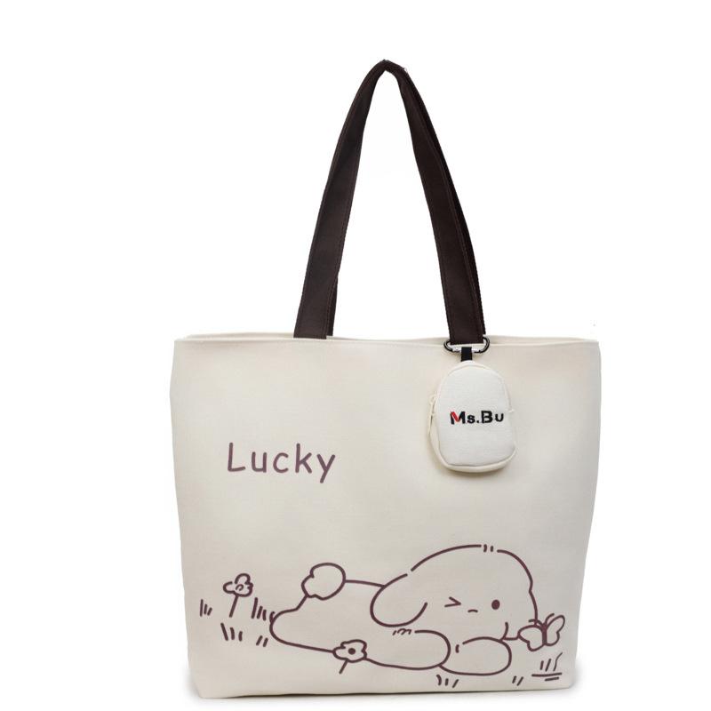 Commuting Large-capacity Japanese Cartoon Shoulder Bag 2025 Autumn New Fashionable Simple Small Fresh Canvas Tote Bag