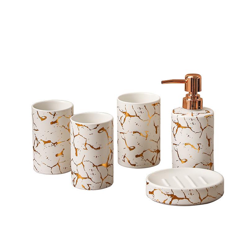 Gold-plated Ceramic Lotion Bottle Press-type Soap Dispenser Toothbrush Holder Soap Dish Bathroom Accessories Soap Dispenser Cup