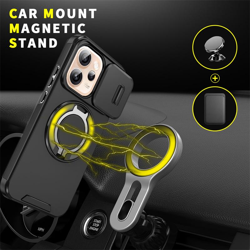 Shockproof Armor Case For OPPO Reno 15F 14F 13F 13 14 15 Pro Max 5G Capa Megnetic Ring Holder Slide Lens Camera Protector Cover