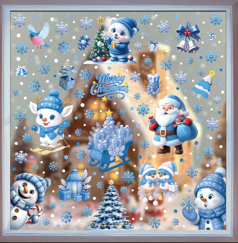 Christmas Window Stickers Winter Snowman Santa Claus Snowflake Elk Static Stickers Glass Ornaments Merry Christmas Decor