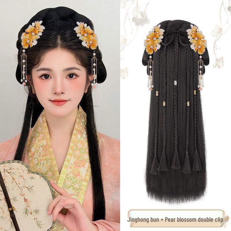 Set di Copricapi Hanfu Stile Dinastia Ming con Fascia Pigra e Chignon Parrucca