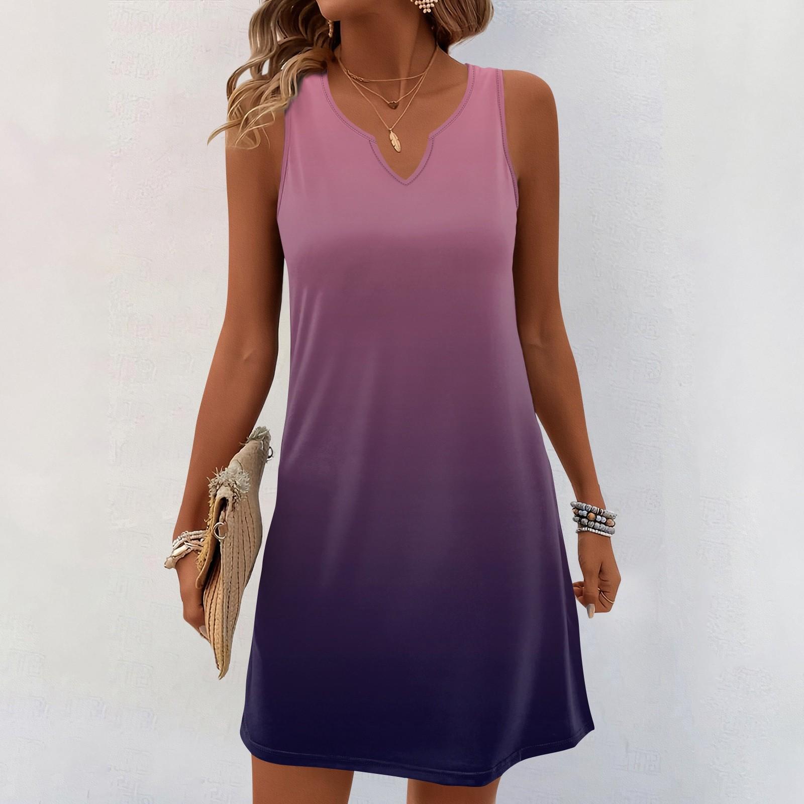 

Женские летние платья с V-образным вырезом и принтом без рукавов Сарафан Повседневное платье L фиолетовый