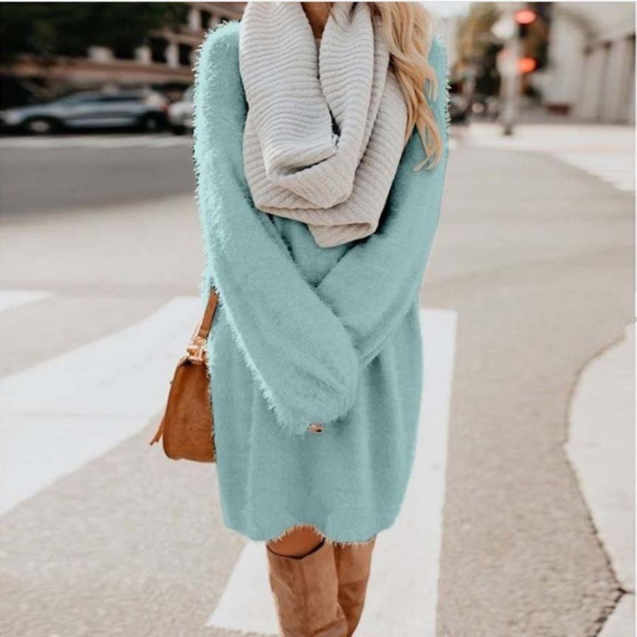 Fall Winter Women's Long Sleeve Loose Knit Fleece Maxi Dress