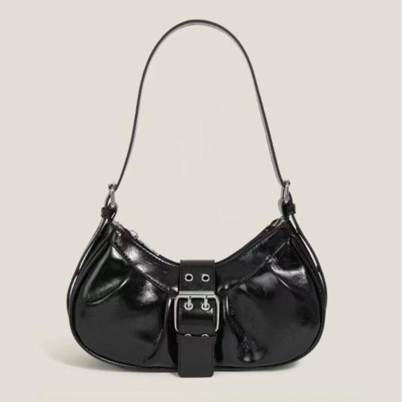 Ruffled Bag for Motorcycle with Lady-style Leather Belt Buckle, Trendy Single-shoulder Crossbody Bag At The Armpit