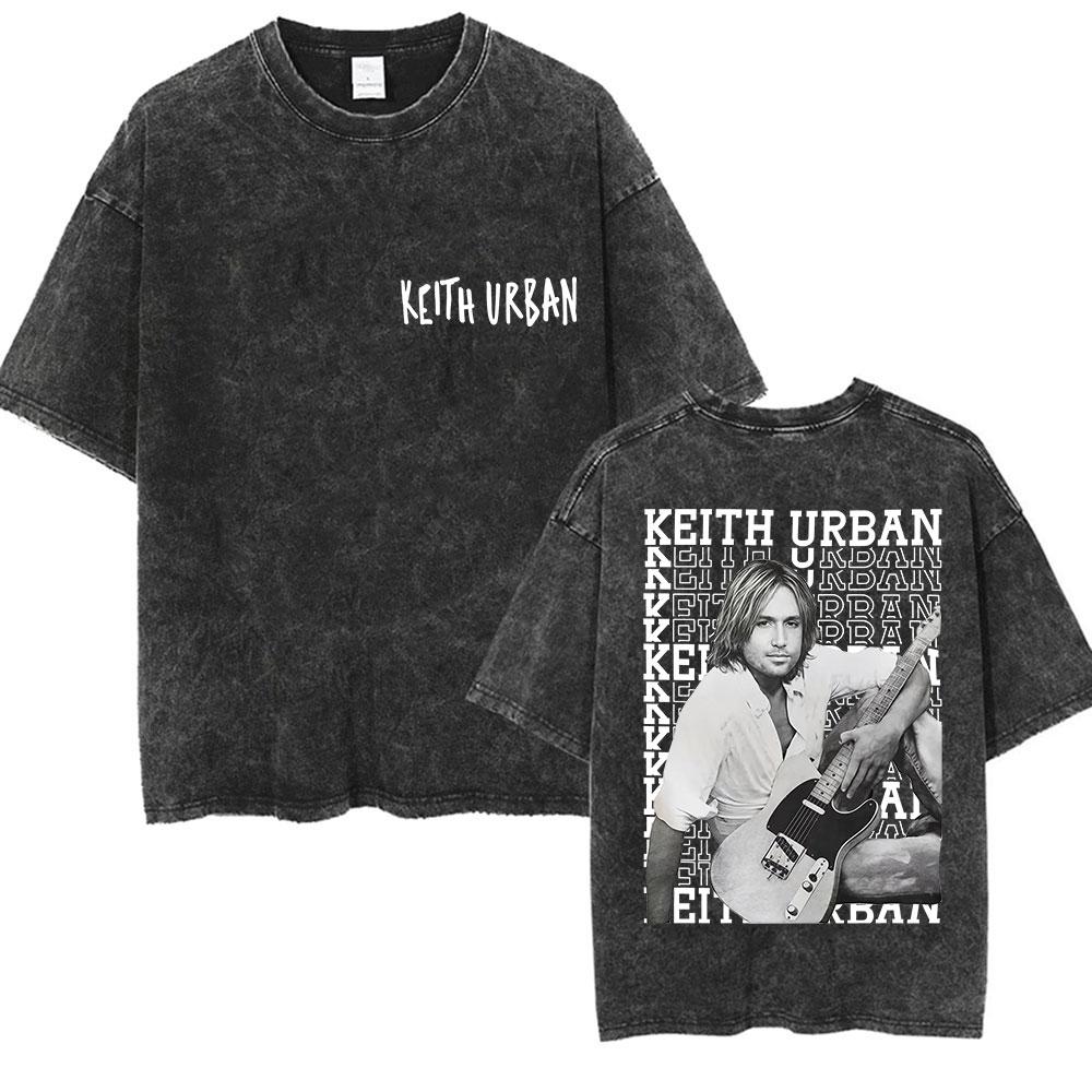 Vintage Keith Urban Logo Washed T Shirt Mens Fashion Gothic Short Sleeve Tshirts Unisex Loose Clothing Oversized Tshirt
