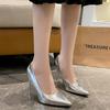 Fashion new metal heel super high heel glossy light mouth pointed head sexy nightclub slim high heel single shoes