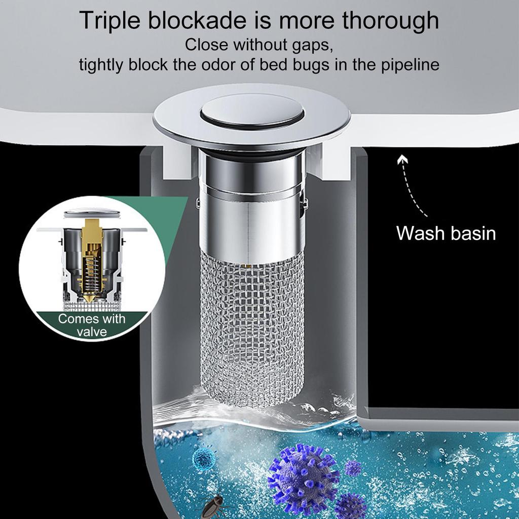 1Pcs Washbasin Leak Plug Stainless Steel Odor Proof Bouncing Core Press Type Sink Drain Universal Accessories for Washbasin