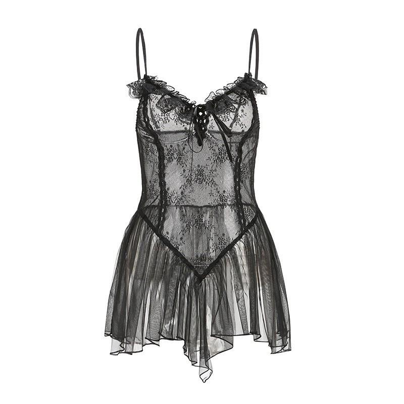 Sexy lingerie suspender mesh lace flirting perspective nightgown passion after uniform suit women