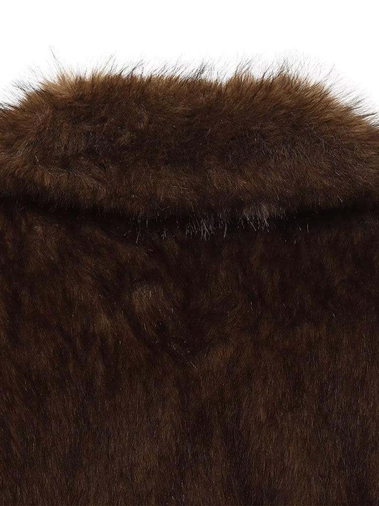 Women's Double-sided Winter Jacket Women's Synthetic Fur Suede Jacket Ladies' Warm Collar Button Top Brown Autumn and Winter