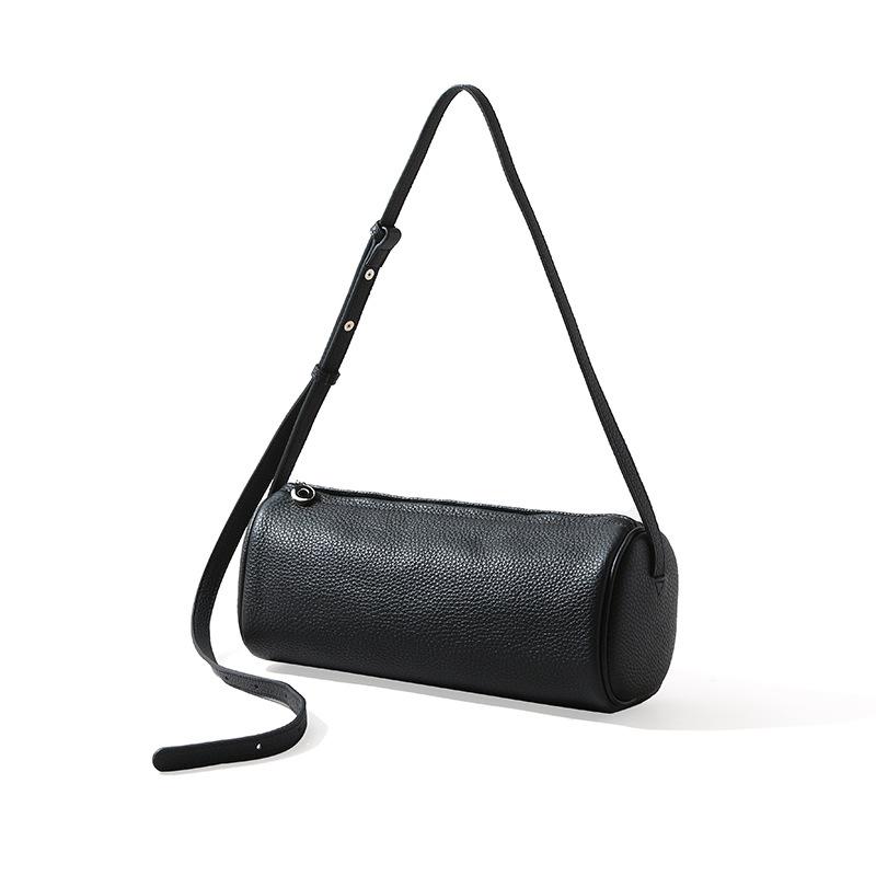 Simple Style Genuine Leather Bag Women's Fashionable Commuting Round Bag Trendy Crossbody Bag