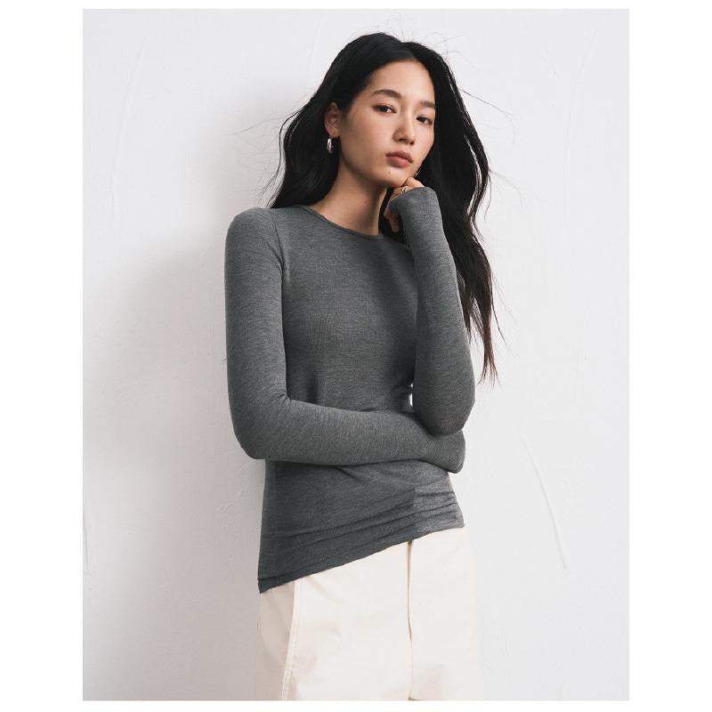 Tencel Modal Cashmere Bottoming Shirt for Women in Autumn and Winter Slim Solid Color Skin-friendly T-shirt High-end Light Luxury Knitwear
